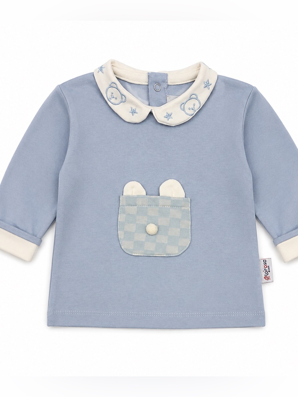 Larosa Baby Blue Long-Sleeve Top with Cream Peter Pan Collar